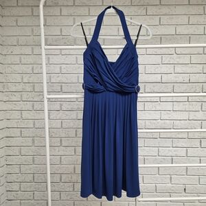 Laundry by Shelli Segal Blue Halter Pleated Cocktail Dress Size 2